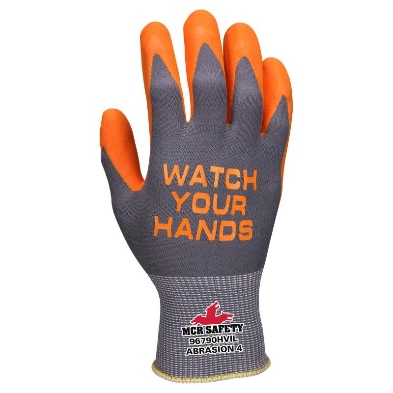 MCR Safety Gloves 15ga Gray Nylon/Orange NF WYH Logo M (96790HVIM)