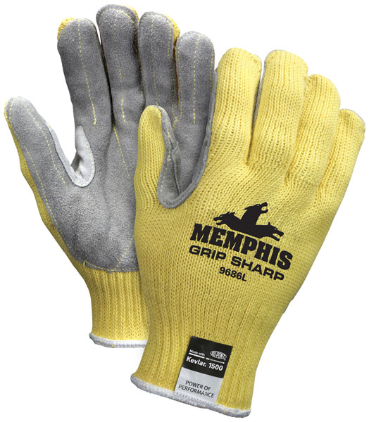 MCR Safety Gloves Grip Sharp Kevlar/Leather 7 Gauge (9686XL)