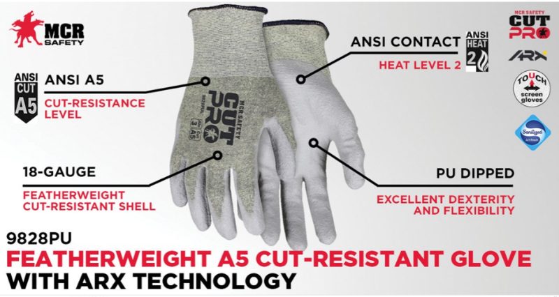MCR Safety Gloves Cut Pro,18g Aramid liner,PU L (9828PUL)