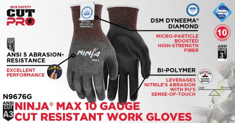 MCR Safety Gloves Ninja Max 10 Gauge Dyneema/Glass Shell (N9676GS)