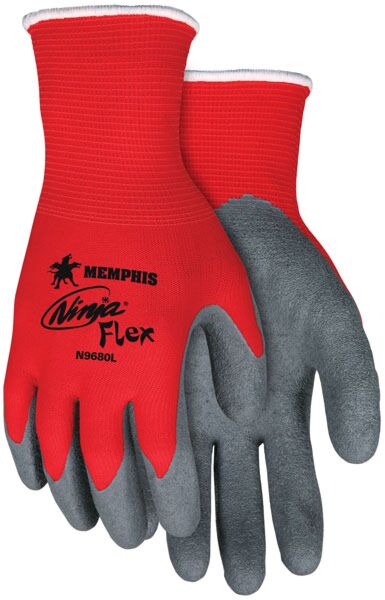 MCR Safety Gloves Ninja Flex, 15 Ga, Latex Coat-Red Nylon (N9680L)