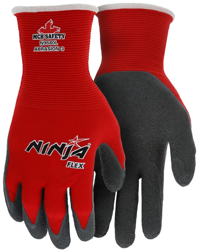 MCR Safety Gloves Ninja Flex, 15 Ga, Latex Coat-Red Nylon (N9680XXL)