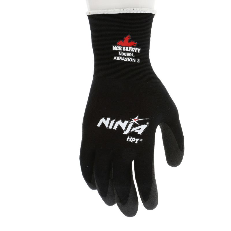 MCR Safety Gloves Ninja HPT, 15 Ga, PVC Foam –Black Nylon (N9699M)