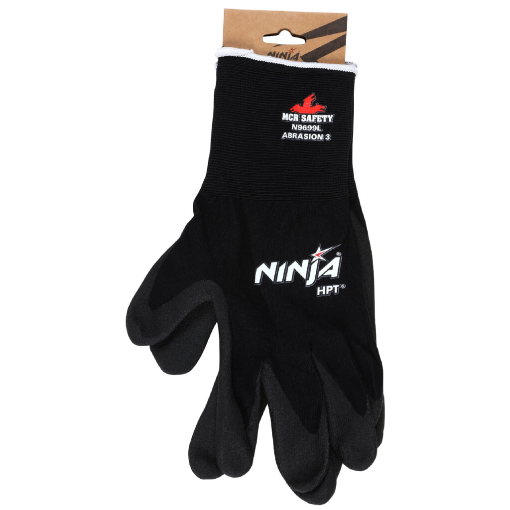 MCR Safety Gloves Ninja HPT, 15 Ga, PVC Foam –Black Nylon (N9699S)