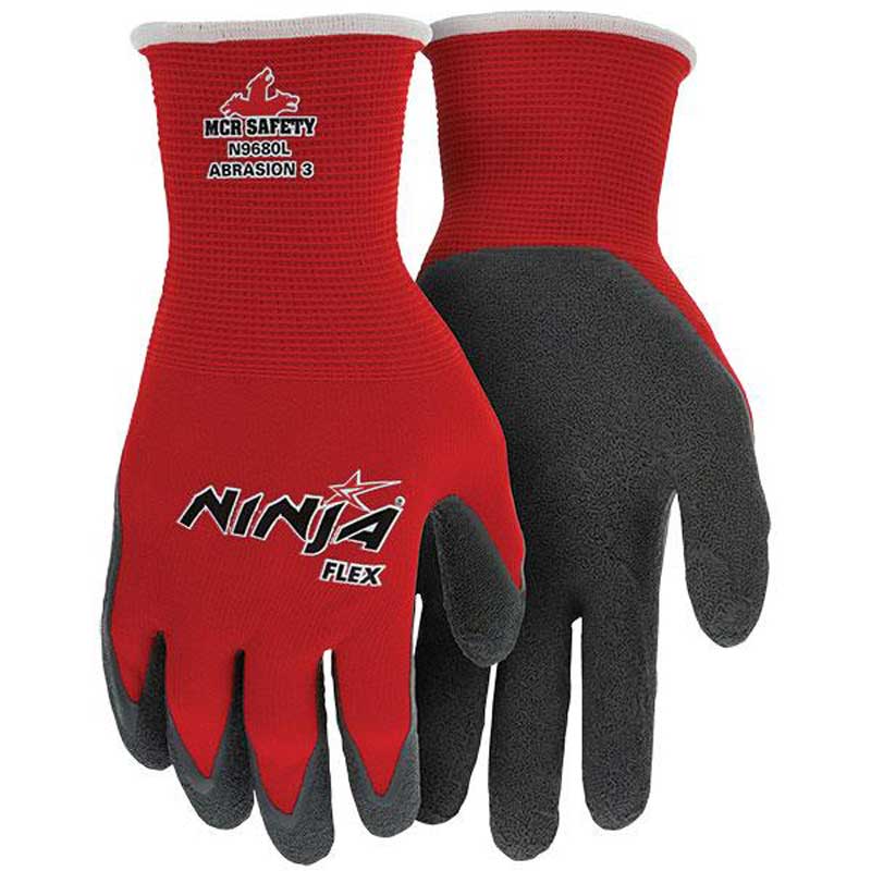 MCR Safety Gloves Ninja Flex, 15 Ga, Latex Coat-Red Nylon (VPN9680L)
