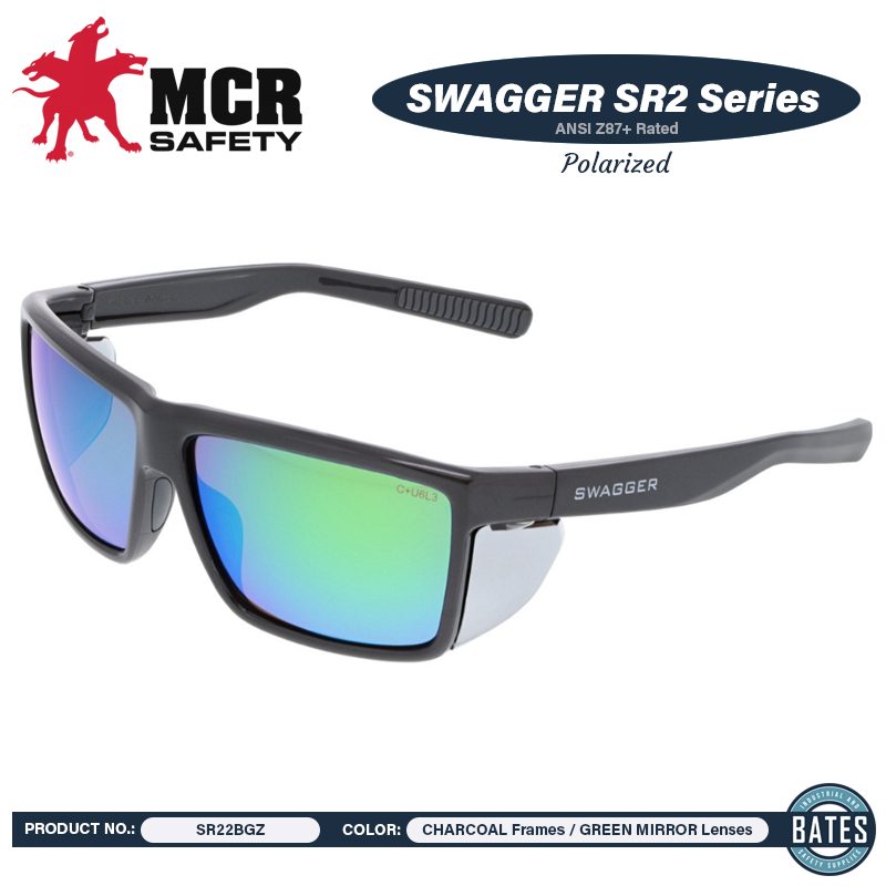 MCR Safety Glasses Swagger SR2 Chr Frm, Green Mir Polarized (SR22BGZ)