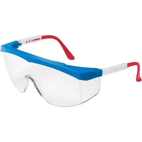 MCR Safety Glasses SS1 Red/White/Blue Frame, Clear Lens (SS130)