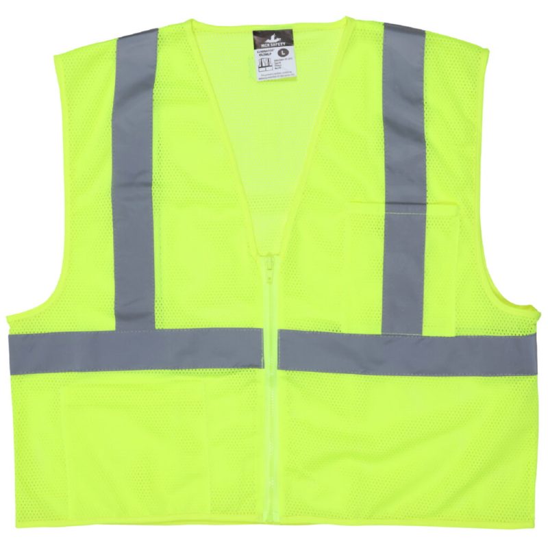 MCR Safety Garments Class 2, Lime Poly Vest, 2" Silver Tape (CL2MLPM)