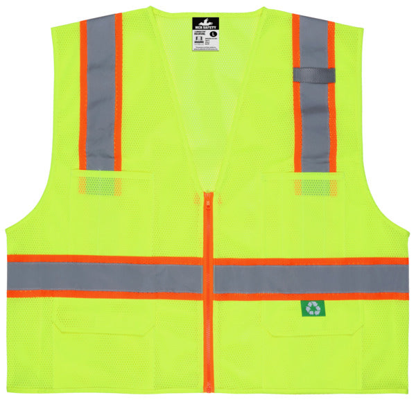 MCR Safety Garments Class 2 Vest,Recy. Mesh, 3" Ornge/Silver (RSURVMLX4)