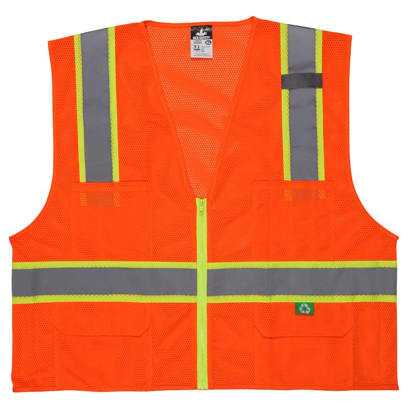 MCR Safety Garments Orange Class 2 Vst,Recy., 3" Lime/Silver (RSURVMOXL)