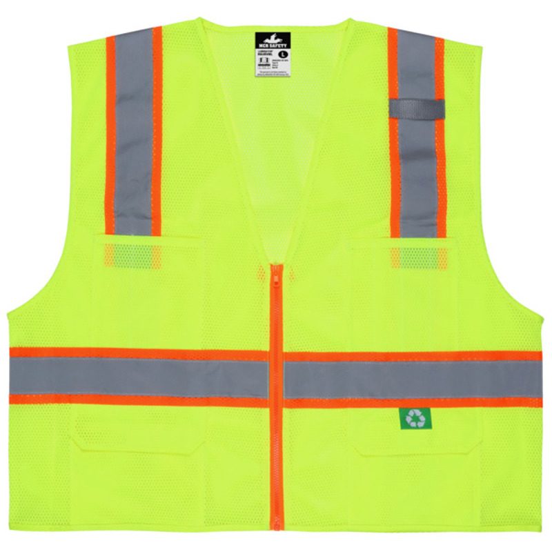 MCR Safety Garments Recycled Mesh Vest,Lime,Class 2,Zip S (RVCL2MLZS)