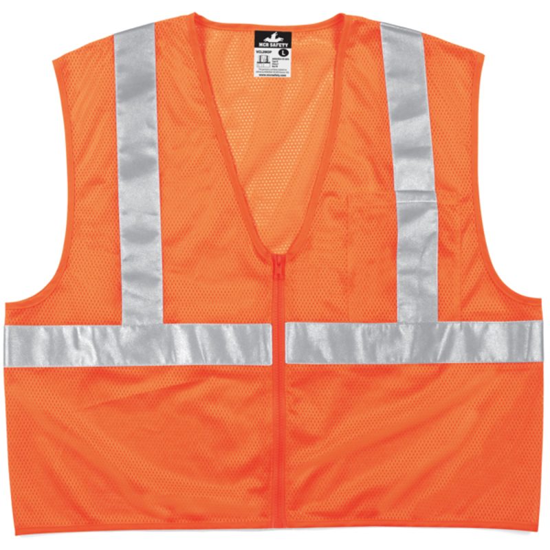 MCR Safety Garments Recycled Mesh Vest,Orange,Class 2,Zip X4 (RVCL2MOZX4)