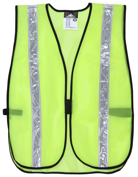 MCR Safety Garments Poly, Mesh Safety Vest, 1 3/8 Wht. Strip (S220WR)