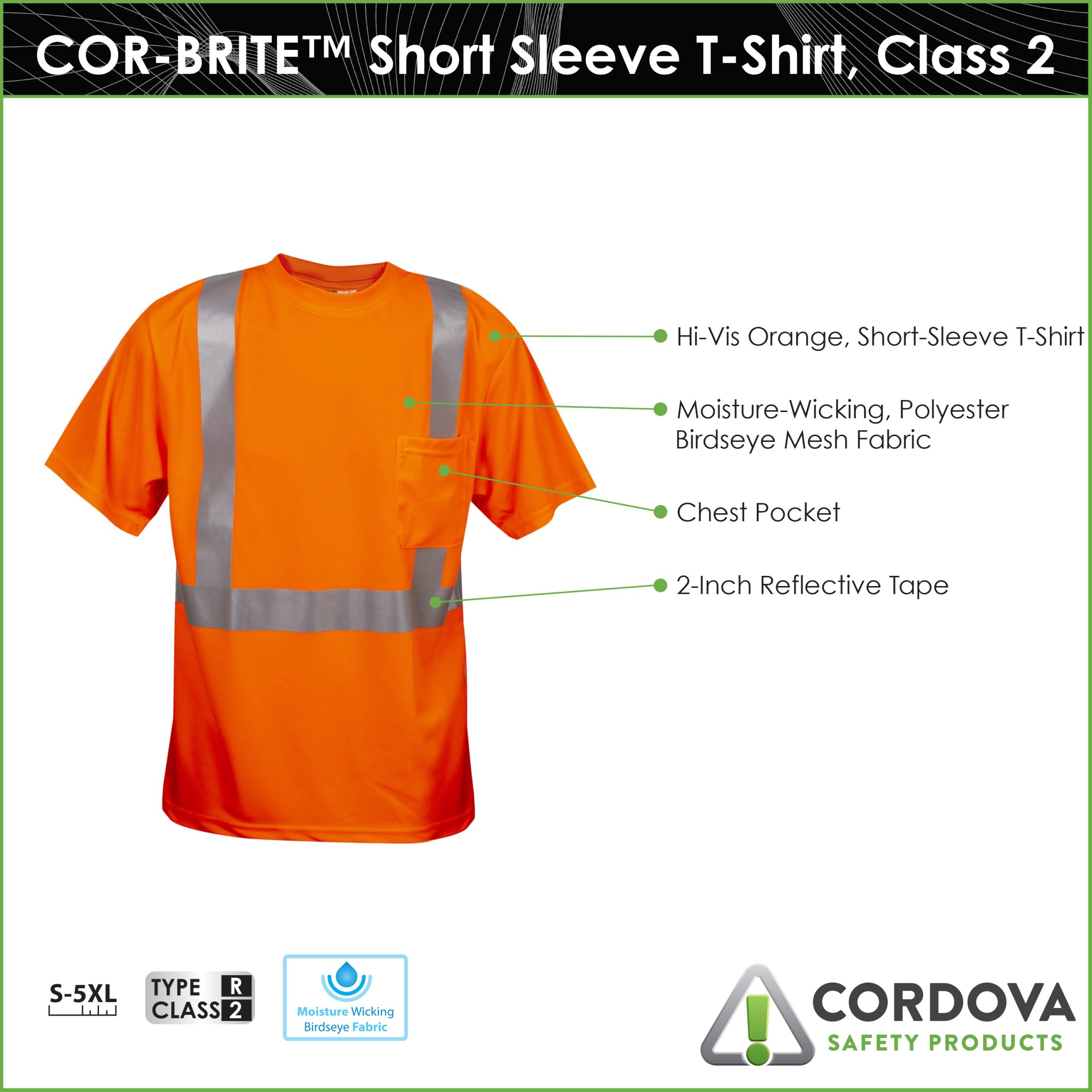 MCR Safety Garments Class 2,T-Shirt,Birdeye,Wicking X4 (STSCL2MLX4)