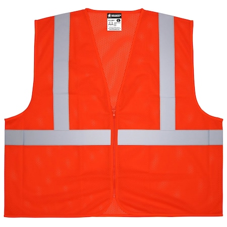 MCR Safety Garments Orange,Class 2,Zip,Solid Front,Mesh Back (V2100M)