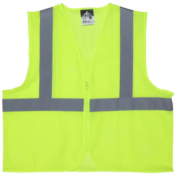 MCR Safety Garments Lime,Class 2,Zip,Solid Frnt,Mesh Back X3 (V2200X3)