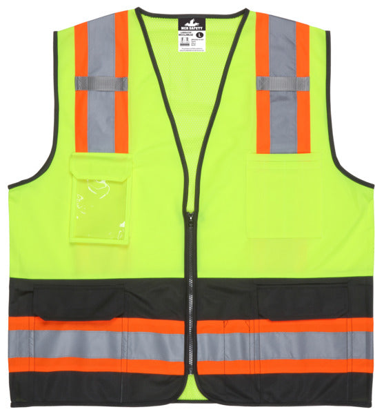 MCR Safety Garments Lime,Cl 2,Zip,Mesh,5 pt. brk,Org. Trm X2 (V2210X2)