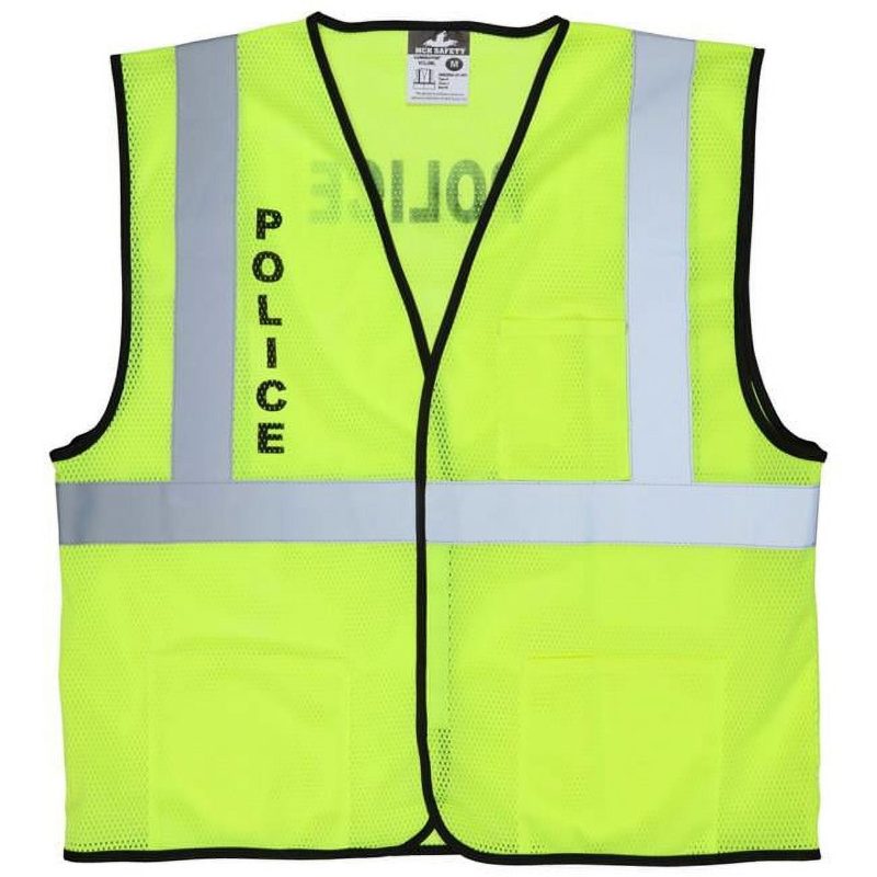 MCR Safety Garments Lime Mesh , Cl 2 Vest, Police Silkscreen (VCL2MLPLCXL)