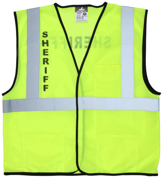 MCR Safety Garments Lime Mesh ,Cl 2 Vest, Sheriff Silkscreen (VCL2MLSHFX3)
