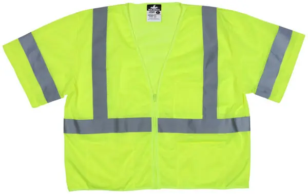 MCR Safety Garments Class 3, Hi-Viz Lime, Zipper Vest S (VCL3MLZS)