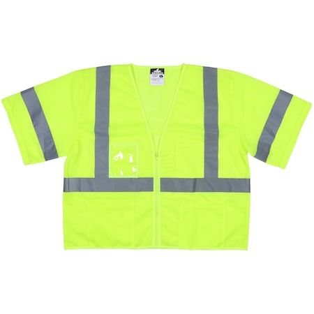 MCR Safety Garments Class 3, Hi-Viz Lime, Zipper Vest X3 (VCL3MLZX3)