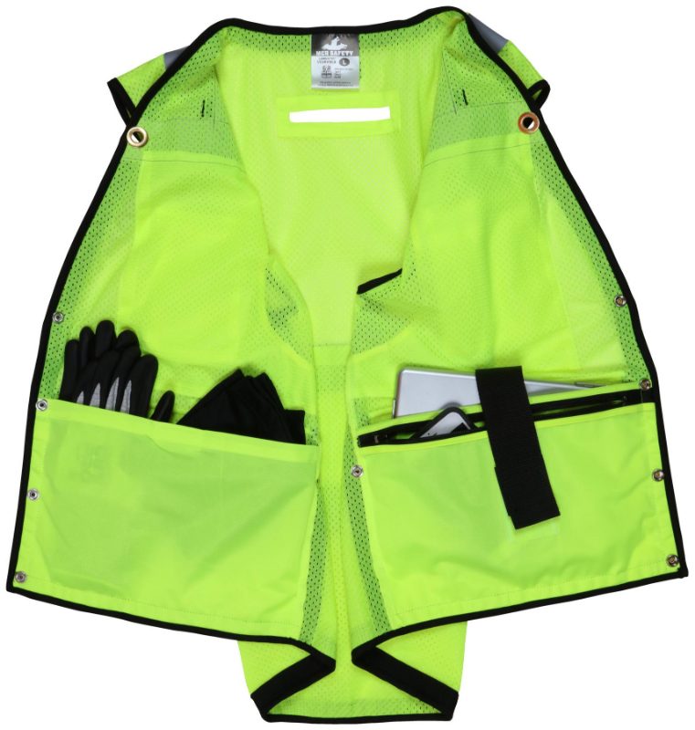 MCR Safety Garments Vest,Lime,Class 2,Buttons,Mesh,Surveyor (VSURVMLBL)