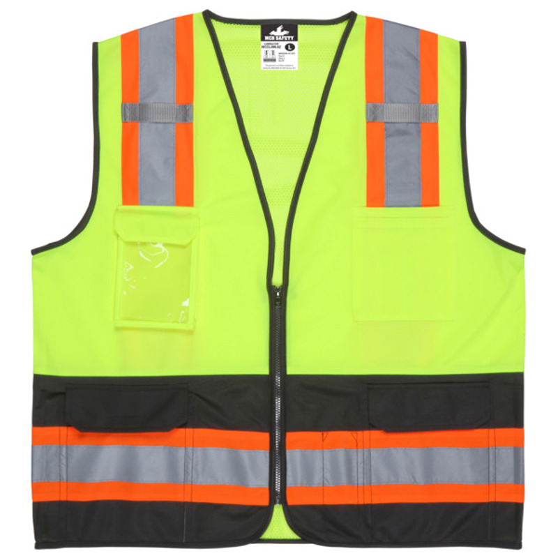 MCR Safety Garments Vest,Lime,Class 2,Buttons,Mesh,Surveyor (VSURVMLBS)