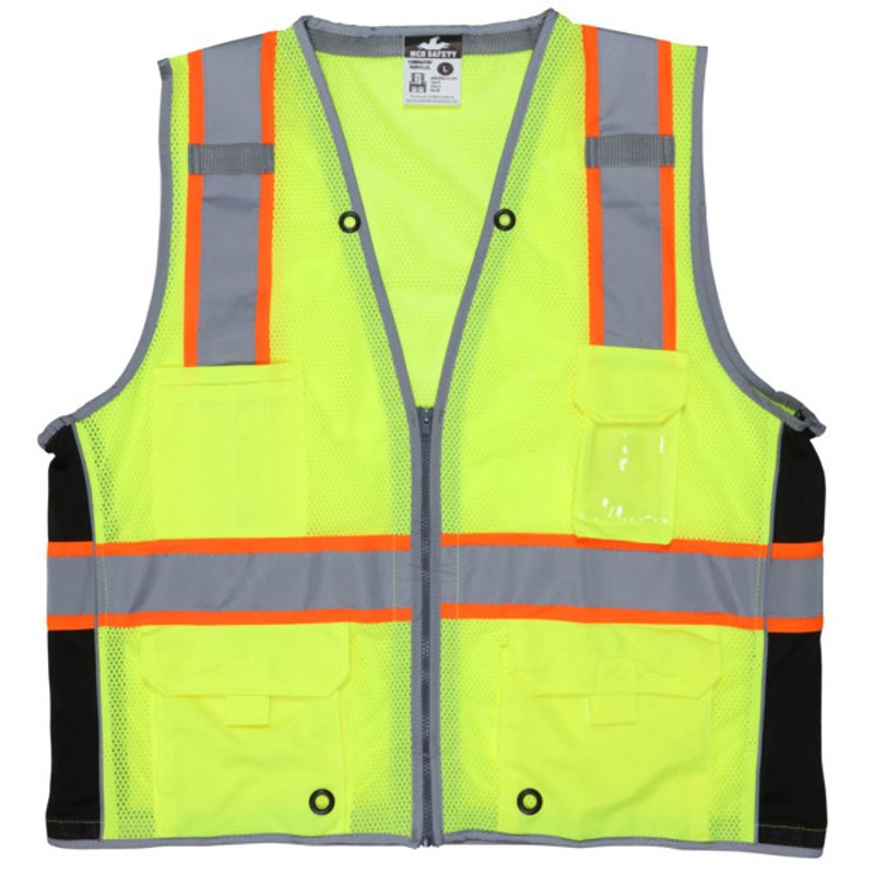 MCR Safety Garments Vest,Lime,Class 2,Buttons,Mesh,Surveyor (VSURVMLBX3)