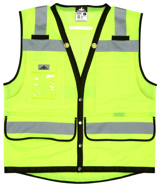 MCR Safety Garments Vest,Lime,Class 2,Buttons,Mesh,Surveyor (VSURVMLBX5)