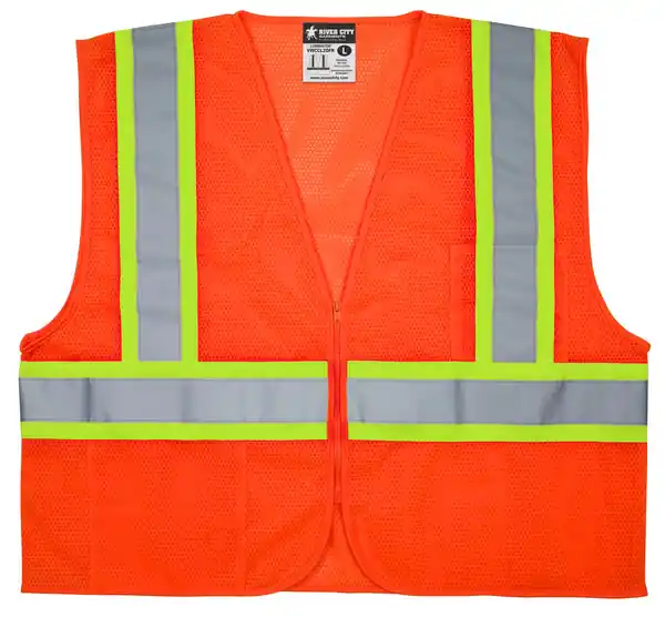 MCR Safety Garments Value,Class 2, Mesh,LF,4 1/2 Org/Silv L (VWCCL2LFRL)