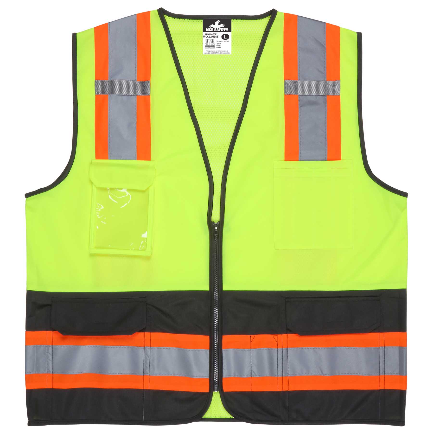 MCR Safety Garments Lime,Class2,Black Bttm,Zip,Mesh X3 (WCCL2MLSZX3)