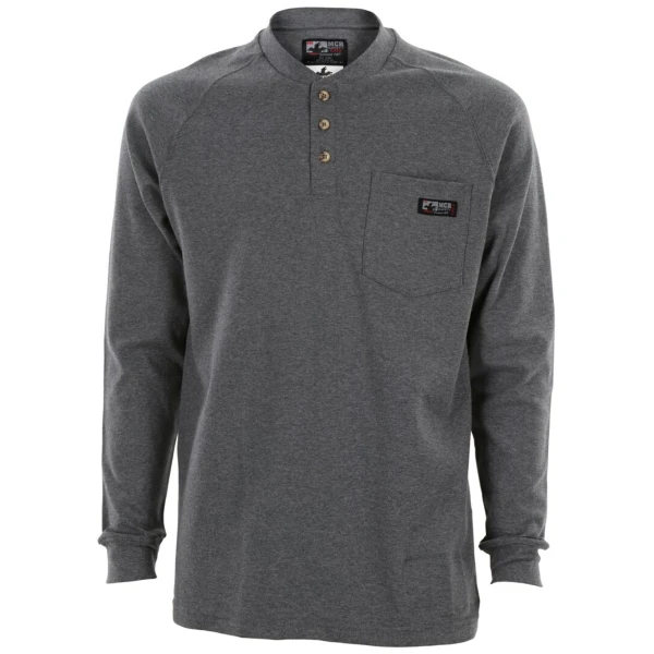 MCR Safety FR Garments FR Long Sleeve Henley Gray S (H1GS)