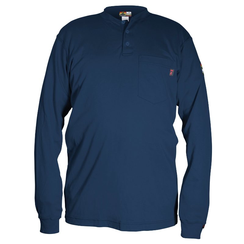 MCR Safety FR Garments FR Long Sleeve Henley Navy X5 (H1NX5)