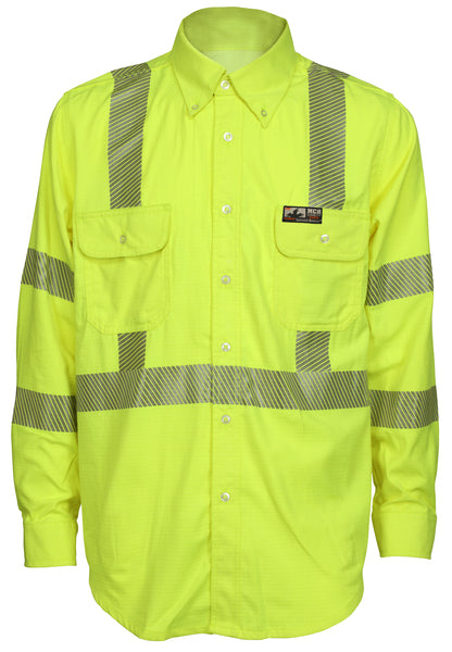 MCR Safety FR Garments Smt Brze Shirt, 5.5 oz. ,Class 3,Lime XL (SBS1027XL)
