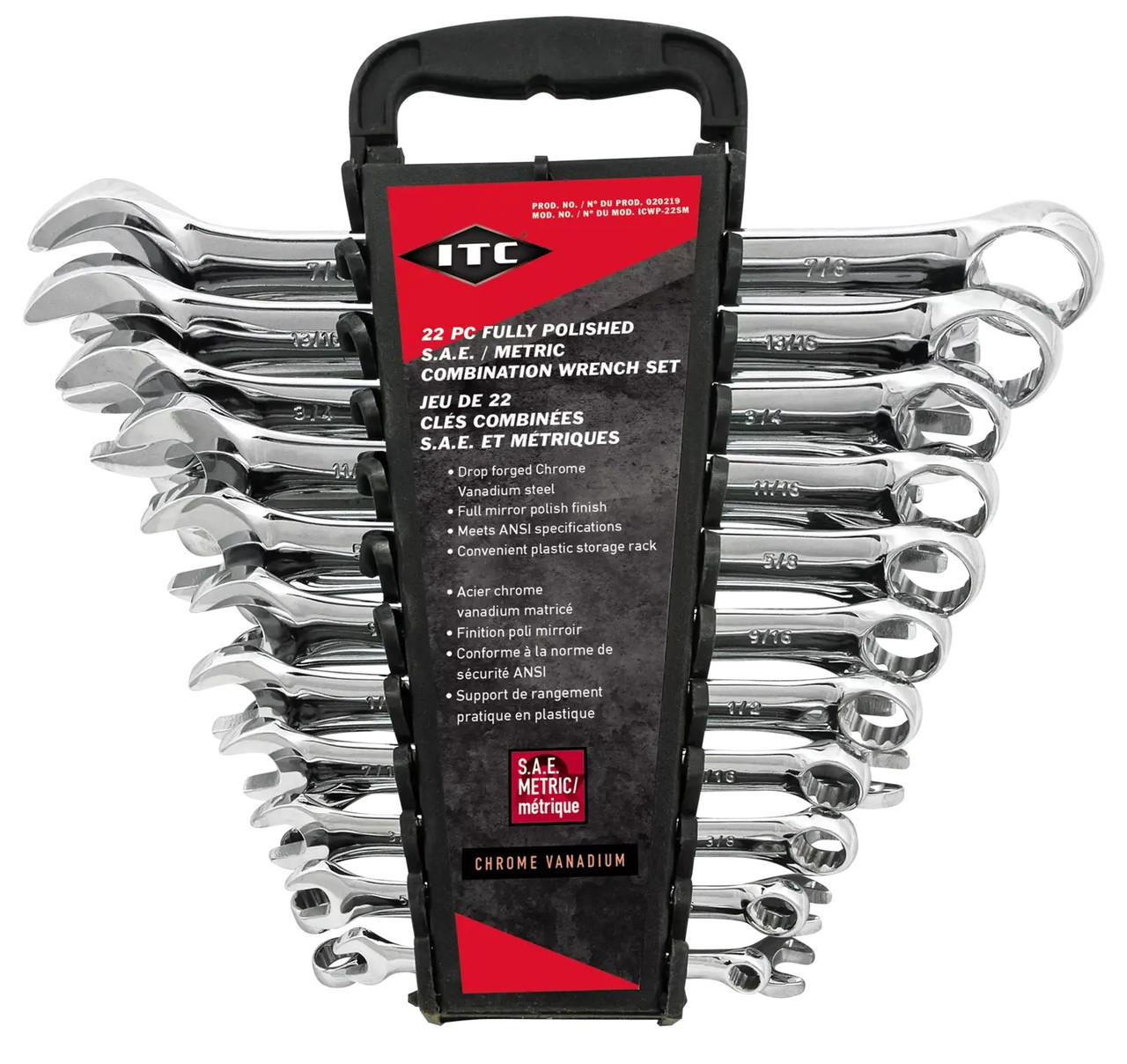 Fully Polished SAE / Metric Combination Wrench Set – 22pc