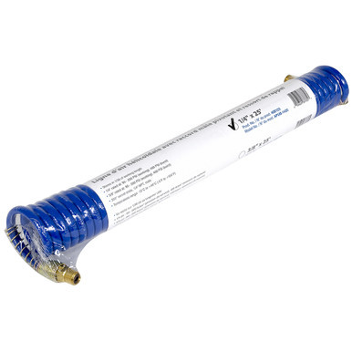 1/4" x 25' Recoil Air Hose with Swivel Male Fittings and Protective Spring