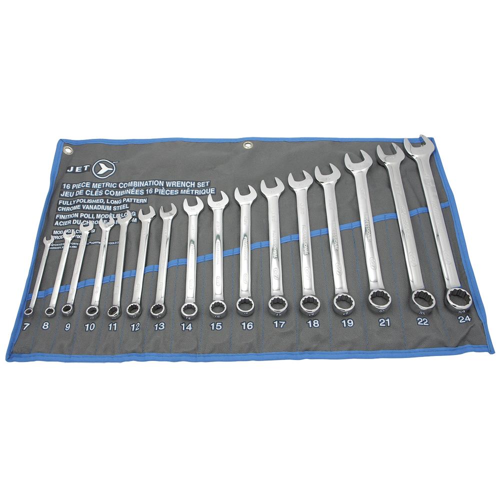 Long Metric Fully Polished Combination Wrench Set – 16 pc