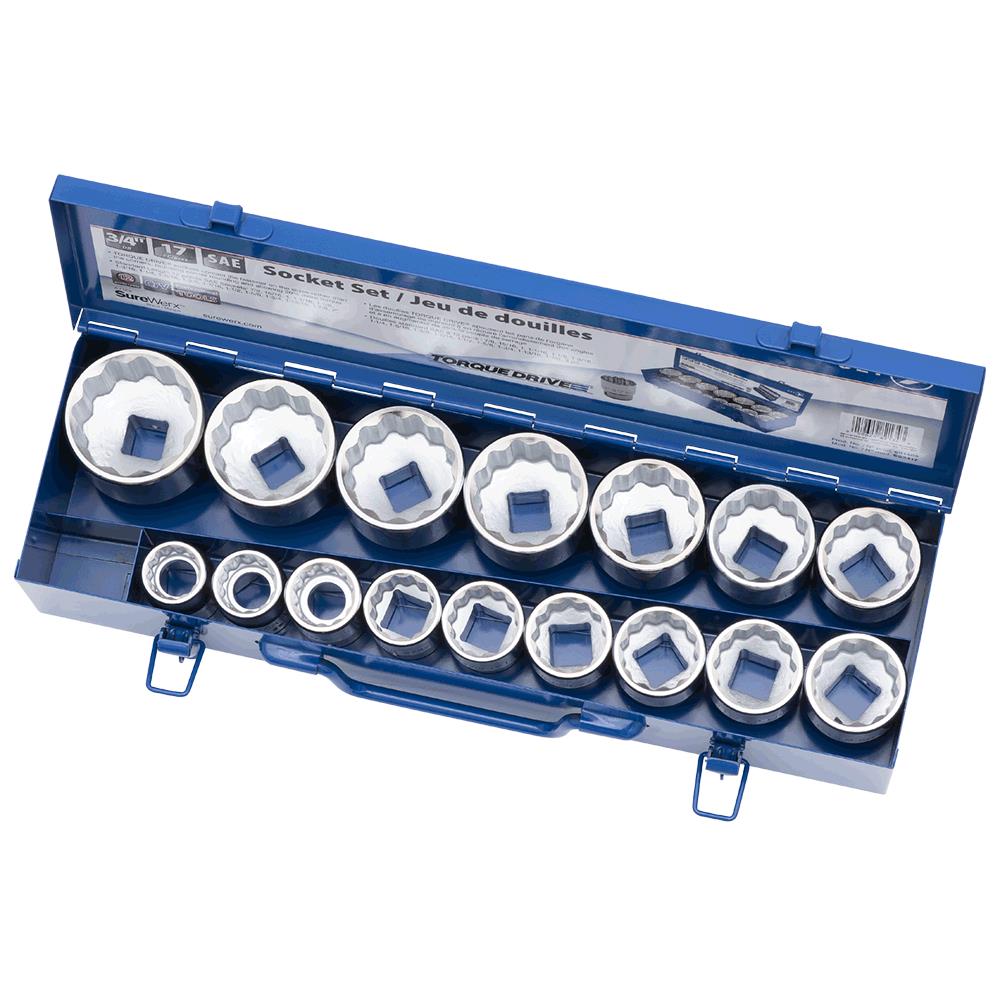 3/4" DR SAE Socket Set – 12 Point – 17 pc