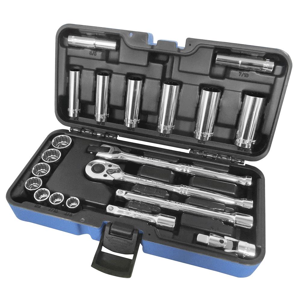 3/8" DR SAE Socket Wrench Set – 12 pt. – 21 pc