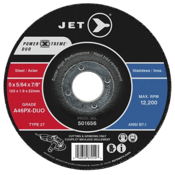 Power-Xtreme DUO T27 Cut and Light Grinding Wheel – Clamshell Package – 5" x 5/64" x 7/8"