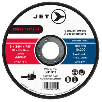6 x 3/64 x 7/8 A46GP Power Abrasive T1 Cut-Off Wheel