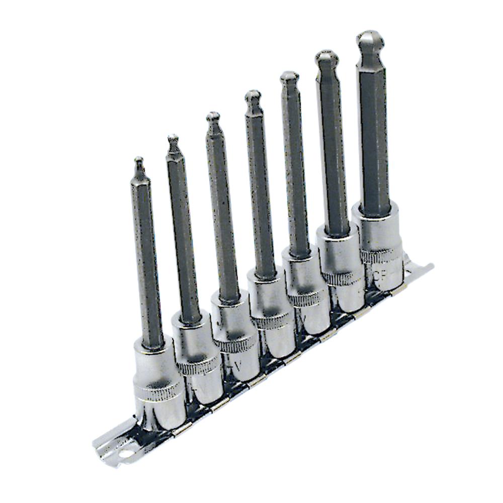 3/8" DR SAE 4" Long Ball Nose Socket Set – 7 pc