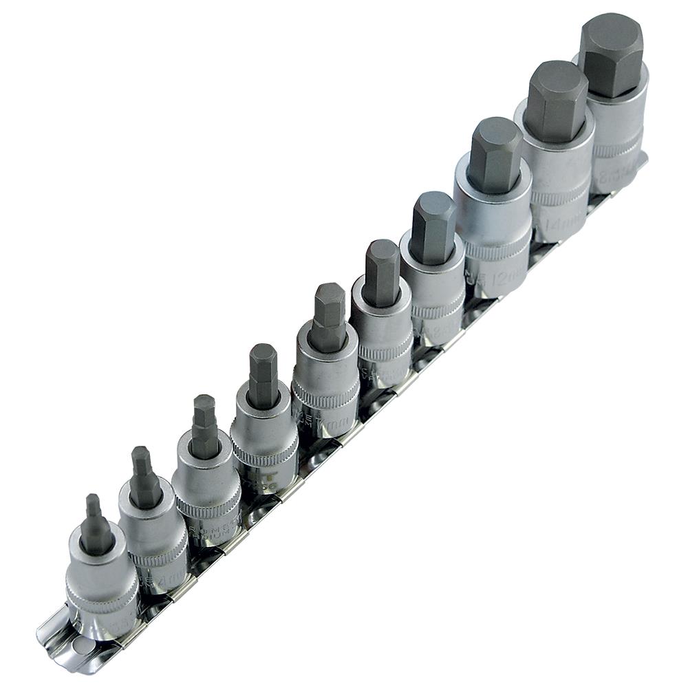 3/8" & 1/2" DR Metric Hex Bit Socket Set – 10 pc