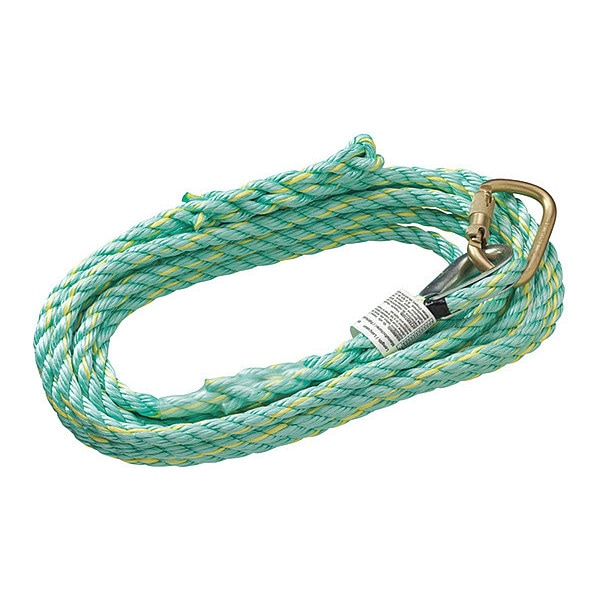 Vertical Lifeline – Premium Extruded Co- Polymer Fibre – Anchor End Carabiner/Trailing End Back Splice – 100 '