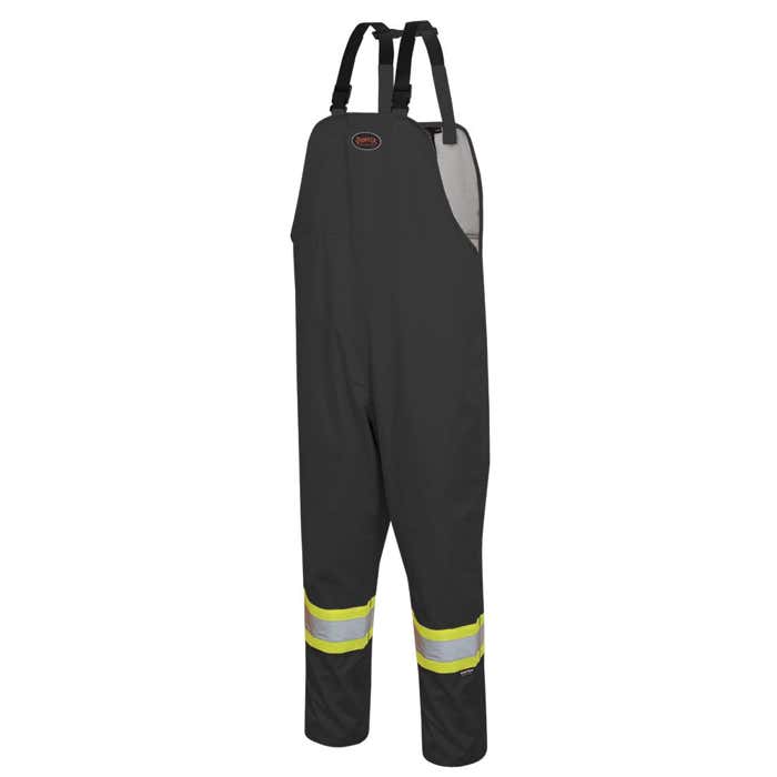"The Rock" Hi-Vis 300D Oxford Poly Bib Pants – PU Coated – Black – 3XL
