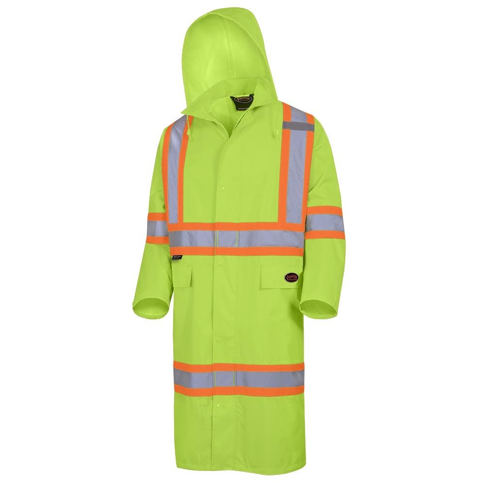 "The Rock" Hi-Vis 300D Oxford Poly Long Coat – PU Coated – Detachable Hood – Hi-Vis Yellow/Green – 2XL