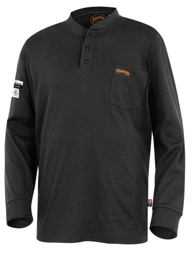 FR/ARC-Rated Henley Shirt – 100% Cotton Interlock – Black – 3XL
