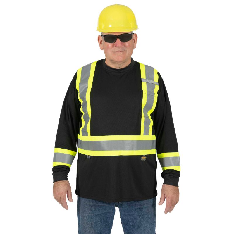 Hi-Vis 100% Cotton Long-Sleeved Safety Shirt- Black – S