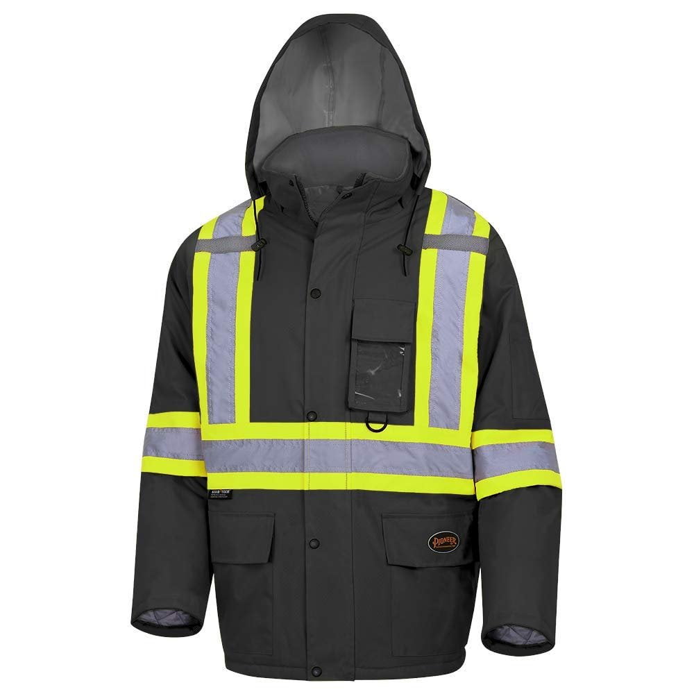 Hi-Vis Winter Quilted Safety Parka – 100% Waterproof – Black – 5XL