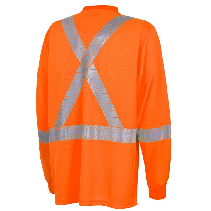 Hi-Vis CoolPass® Long-Sleeved Safety Shirt – Chest Pocket – Hi-Vis Orange – 3XL
